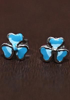 Blue 925 Pure Silver Floral Stud Earrings
