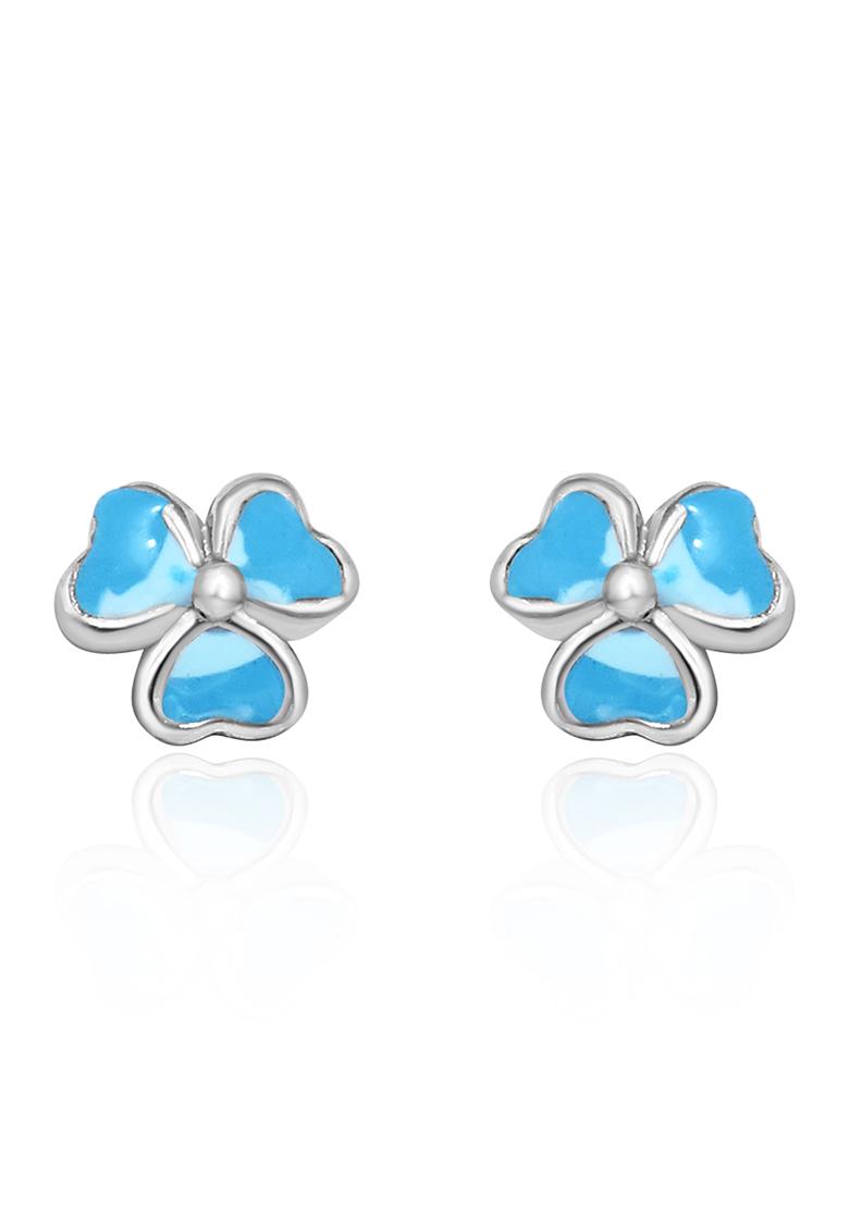 Blue 925 Pure Silver Floral Stud Earrings