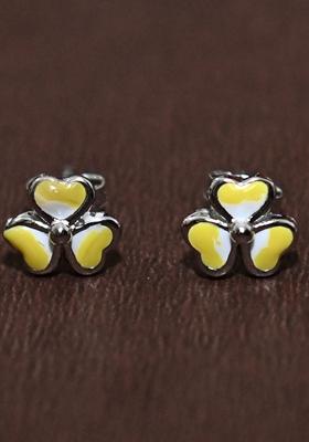 Yellow 925 Pure Silver Floral Stud Earrings