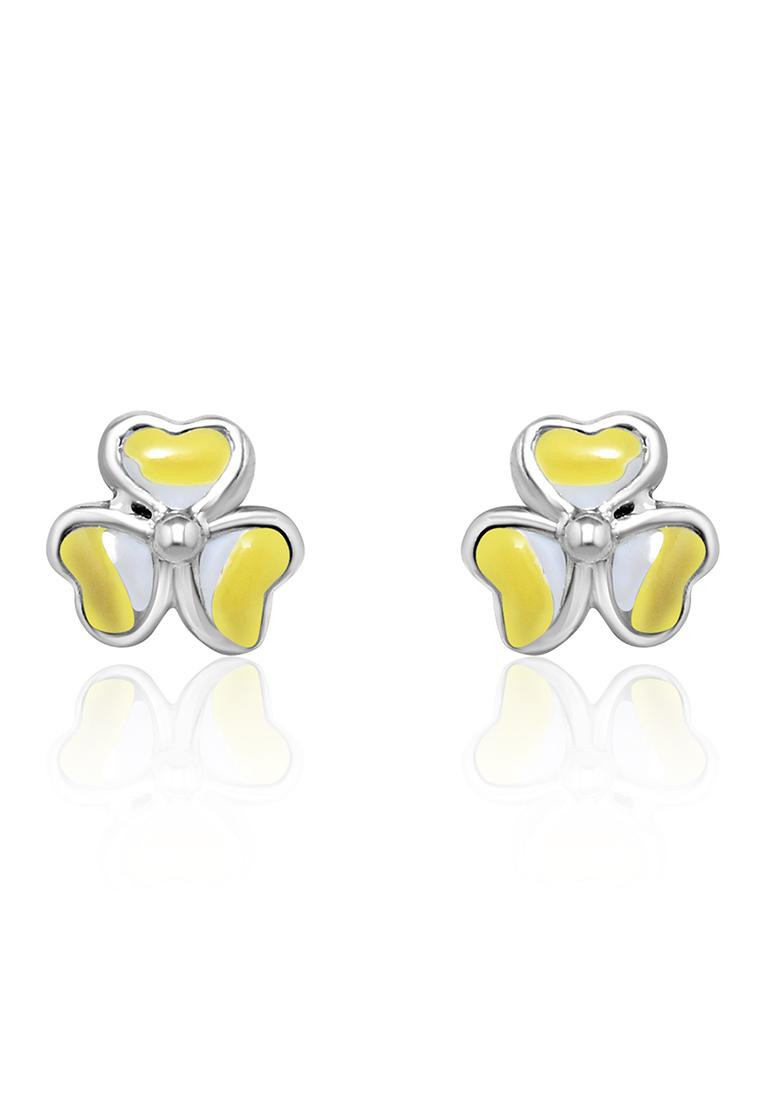 Yellow 925 Pure Silver Floral Stud Earrings