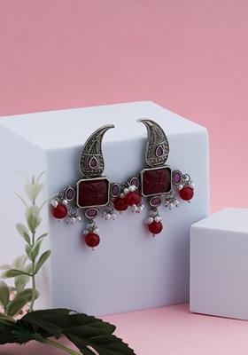 Pink Mosanite Stone Studed Oxodized Earring