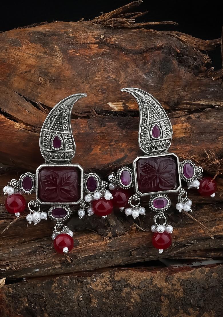 Pink Mosanite Stone Studed Oxodized Earring