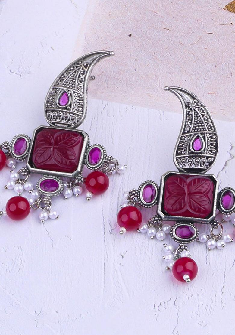 Pink Mosanite Stone Studed Oxodized Earring