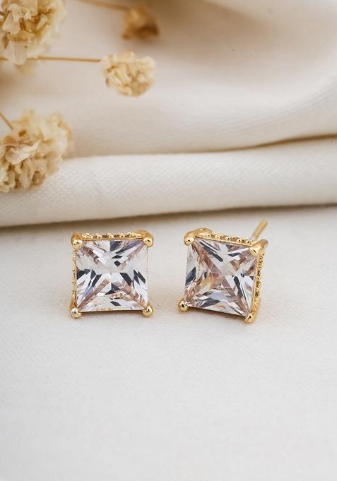 White Kundan Studed Gold Plated Stud Earrings