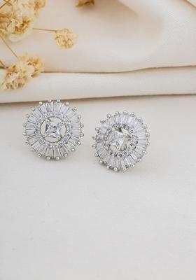 Silver Plated Cubic Zircon White Stone Studed Stud Earring