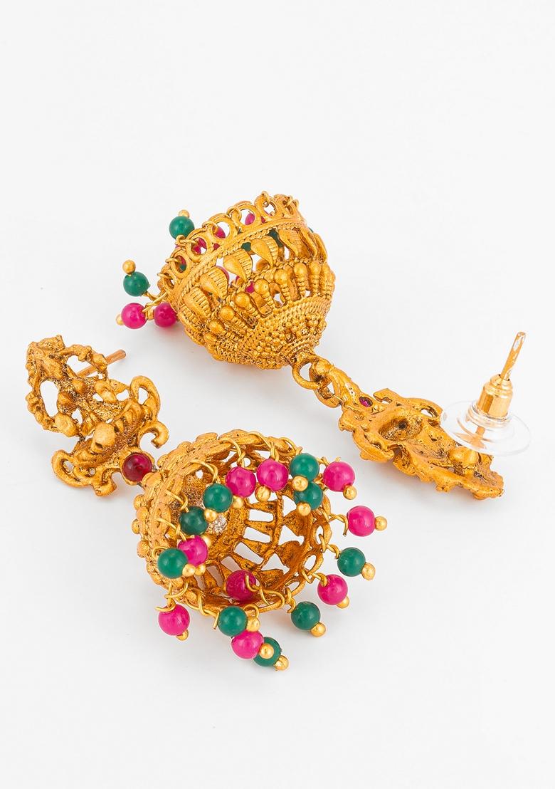 Multicolor Gold Plating Pearl Artificial Beads Earrings - Indya