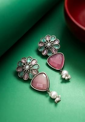 Pink Silver Plating Pearl Artificial Beads Earrings