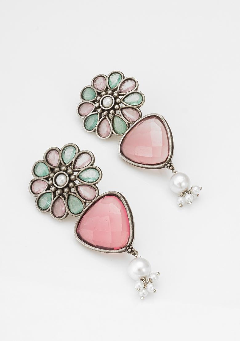 Pink Silver Plating Pearl Artificial Beads Earrings