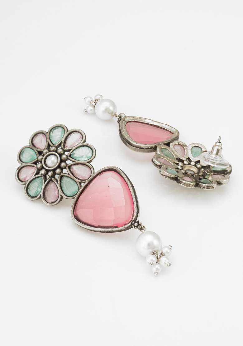 Pink Silver Plating Pearl Artificial Beads Earrings - Indya
