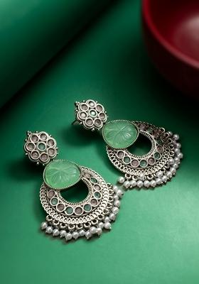 Mint Green Silver Plating Pearl Artificial Beads Earrings
