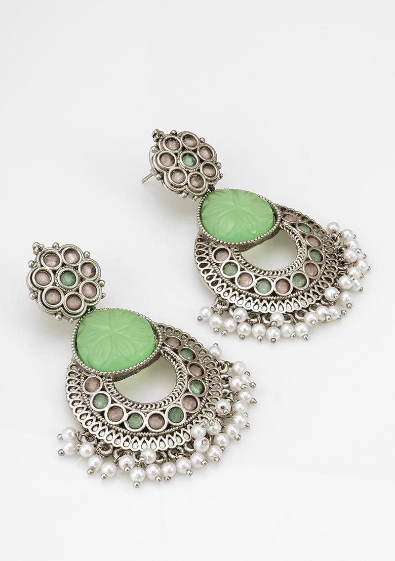 Mint Green Silver Plating Pearl Artificial Beads Earrings