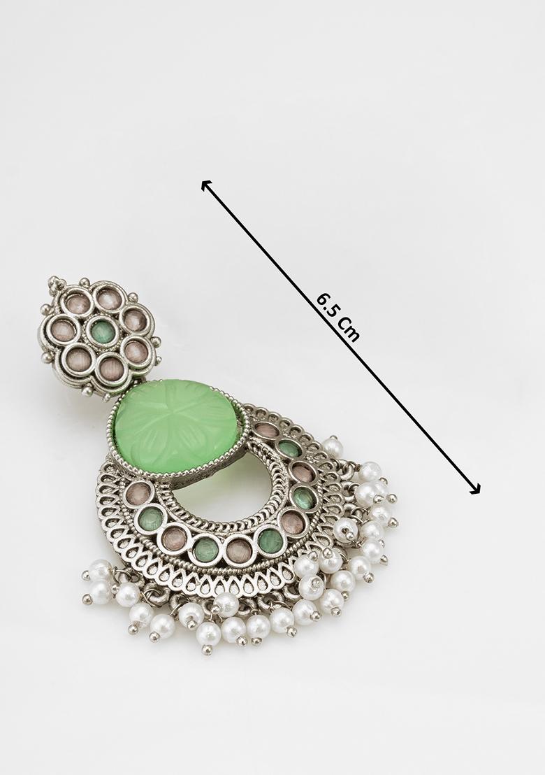 Mint Green Silver Plating Pearl Artificial Beads Earrings