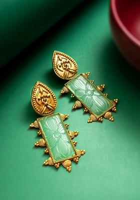 Mint Green Gold Plating Pearl Artificial Beads Earrings