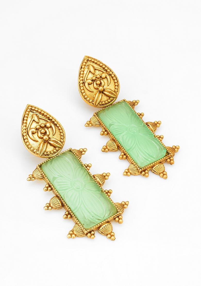 Mint Green Gold Plating Pearl Artificial Beads Earrings