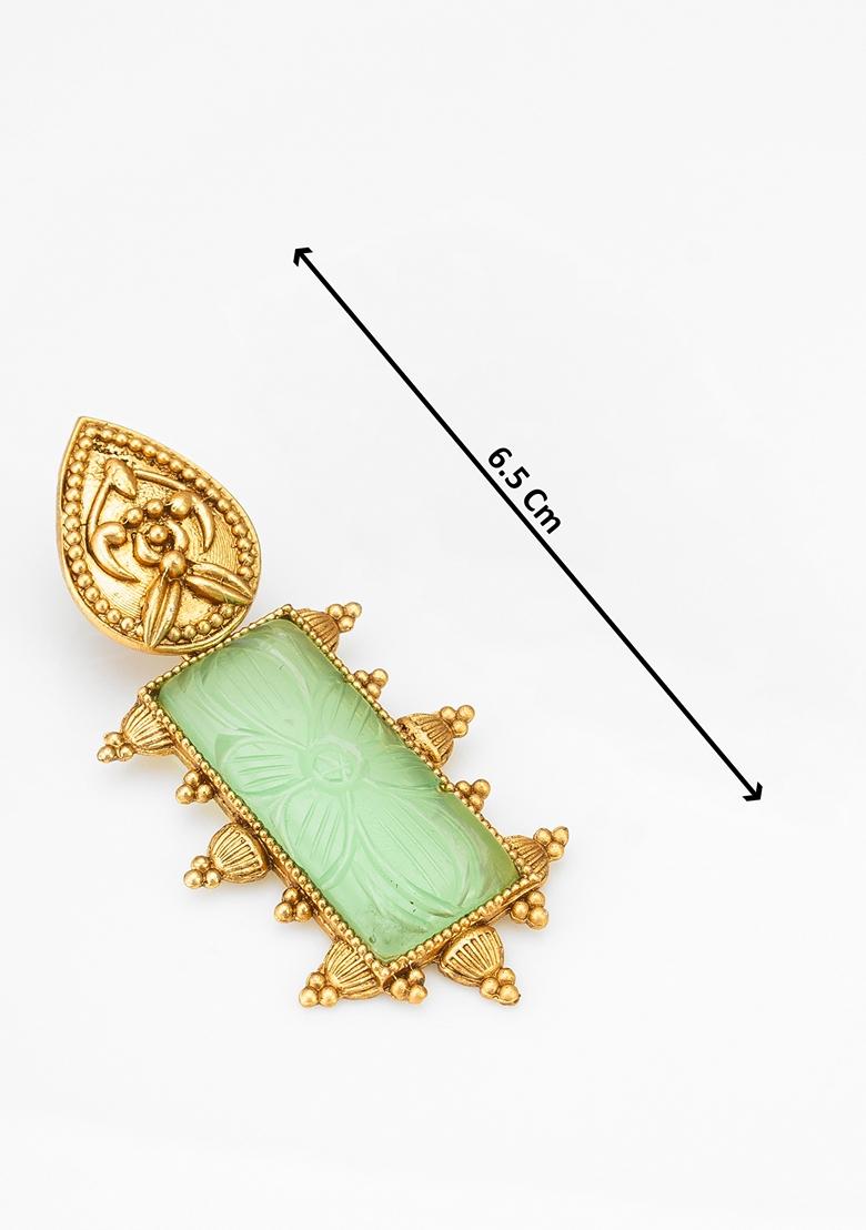 Mint Green Gold Plating Pearl Artificial Beads Earrings