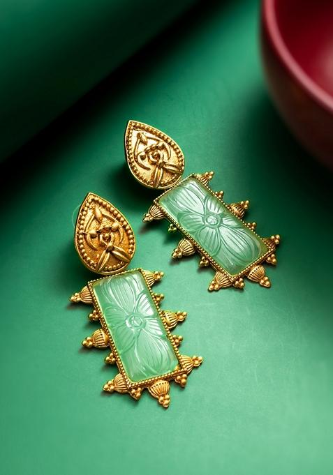 Mint Green Gold Plating Pearl Artificial Beads Earrings