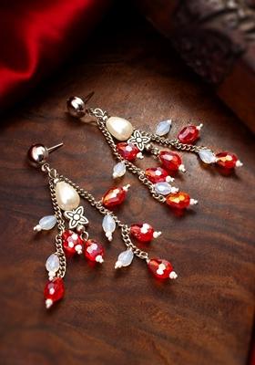 Red Silver Plating Pearl Artificial Beads Earrings