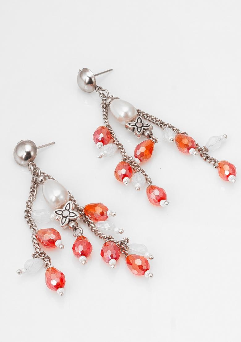 Red Silver Plating Pearl Artificial Beads Earrings
