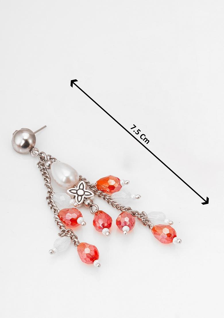 Red Silver Plating Pearl Artificial Beads Earrings