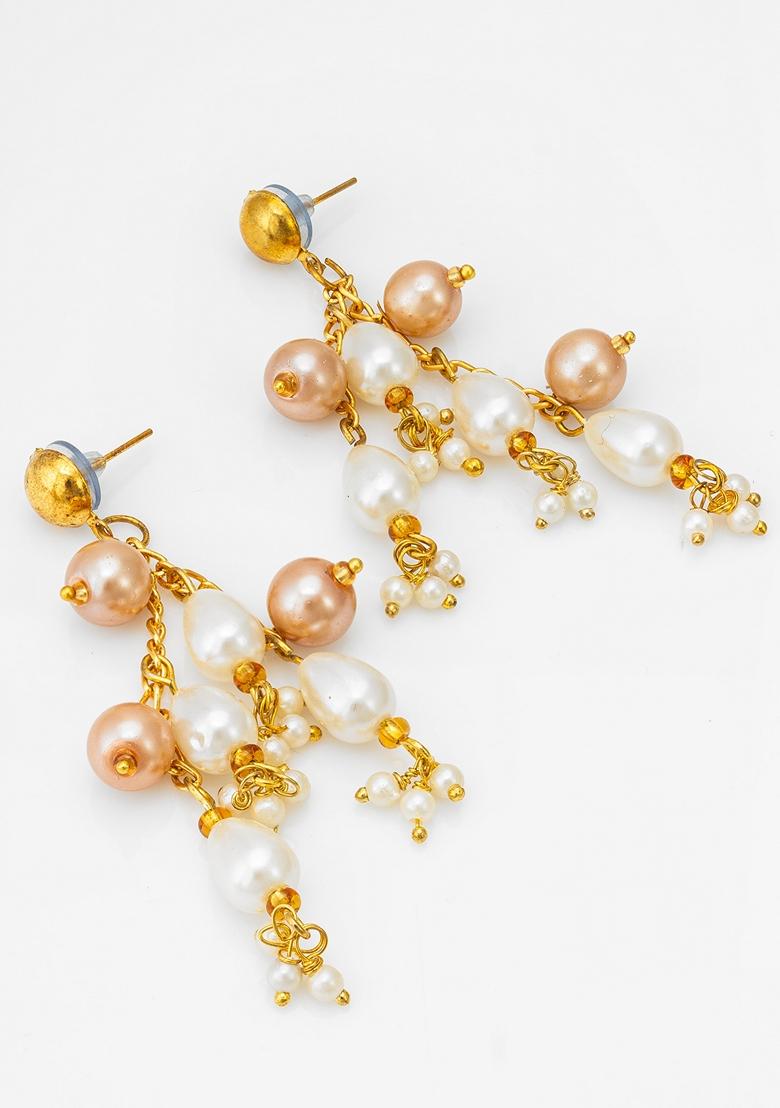 Golden Gold Plating Pearl Artificial Beads Earrings