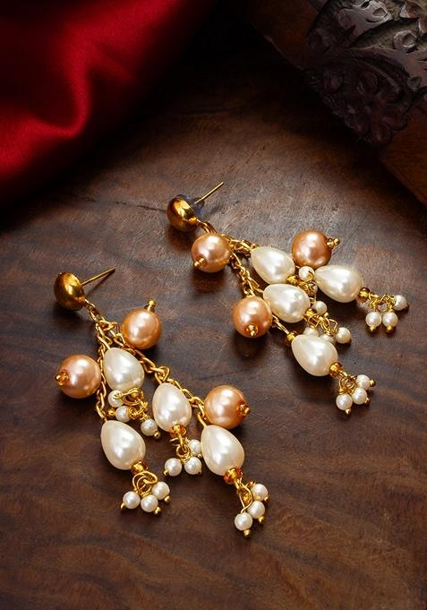 Golden Gold Plating Pearl Artificial Beads Earrings
