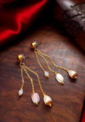 White Gold Plating Pearl Artificial Beads Earrings