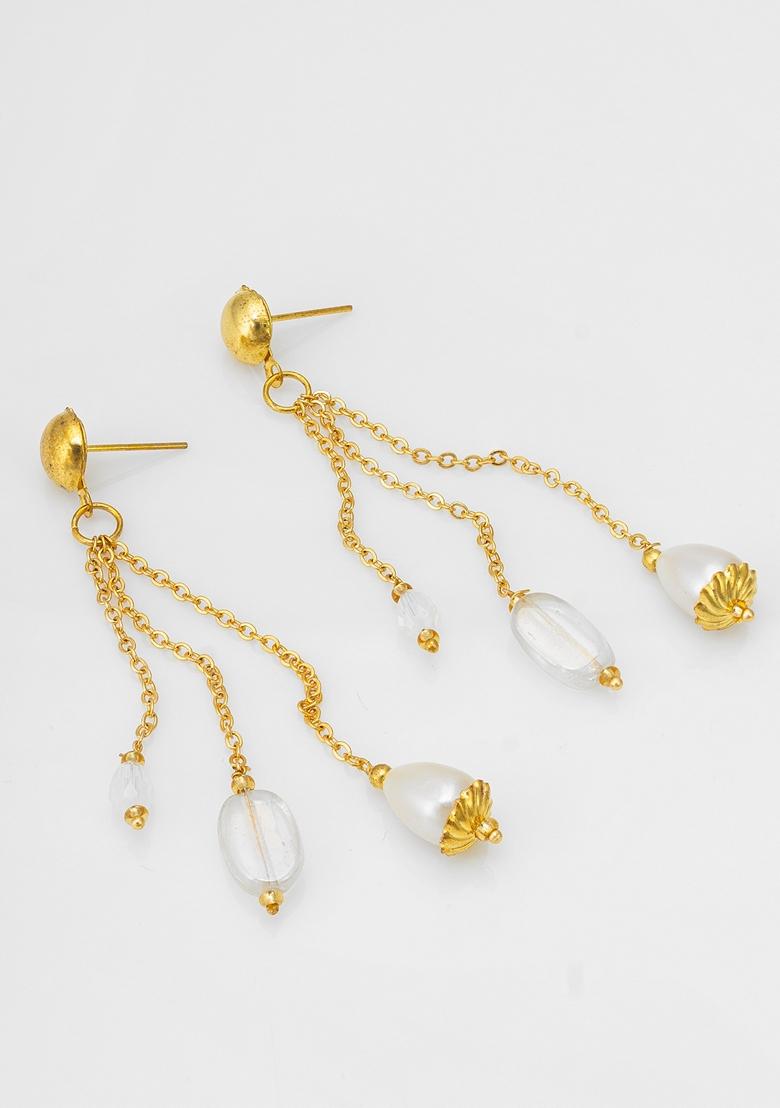 White Gold Plating Pearl Artificial Beads Earrings