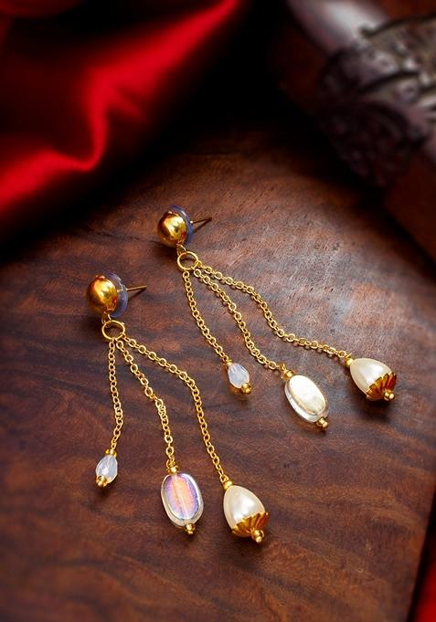 White Gold Plating Pearl Artificial Beads Earrings