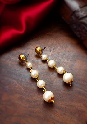 White Gold Plating Pearl Artificial Beads Earrings