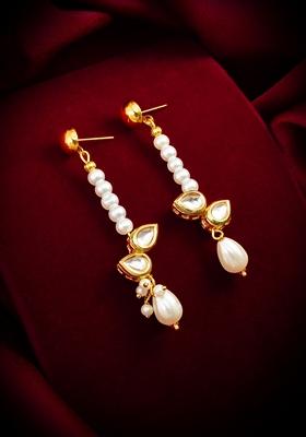 White Gold Plating Kundan Artificial Beads Earrings