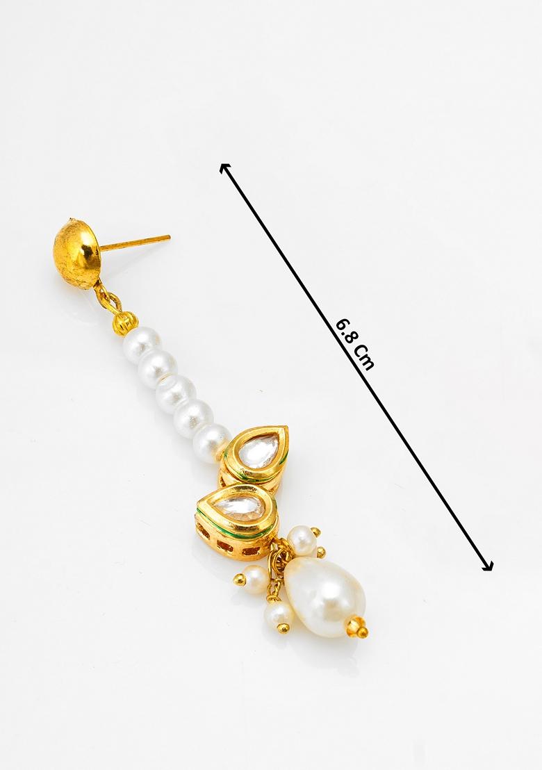 White Gold Plating Kundan Artificial Beads Earrings