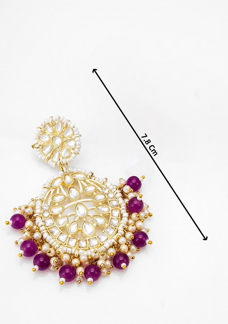 Purple Gold Plating Kundan Artificial Beads Earrings
