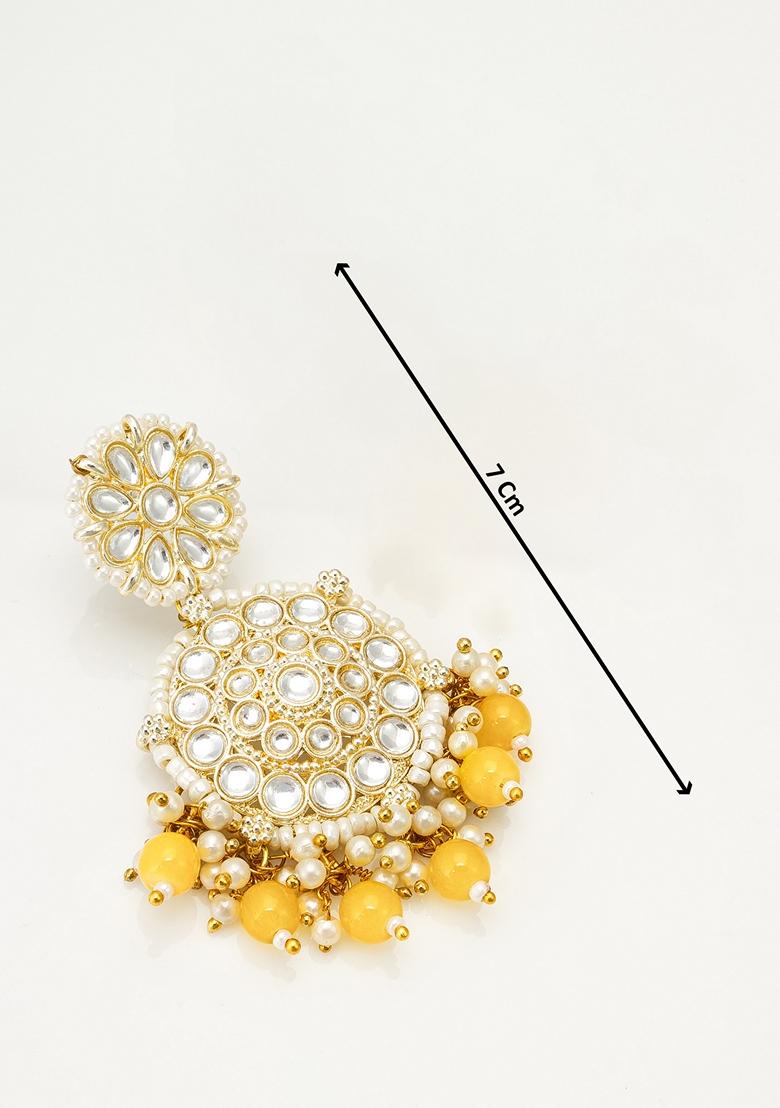 YellowWhite Gold Plating Kundan Artificial Beads Earrings