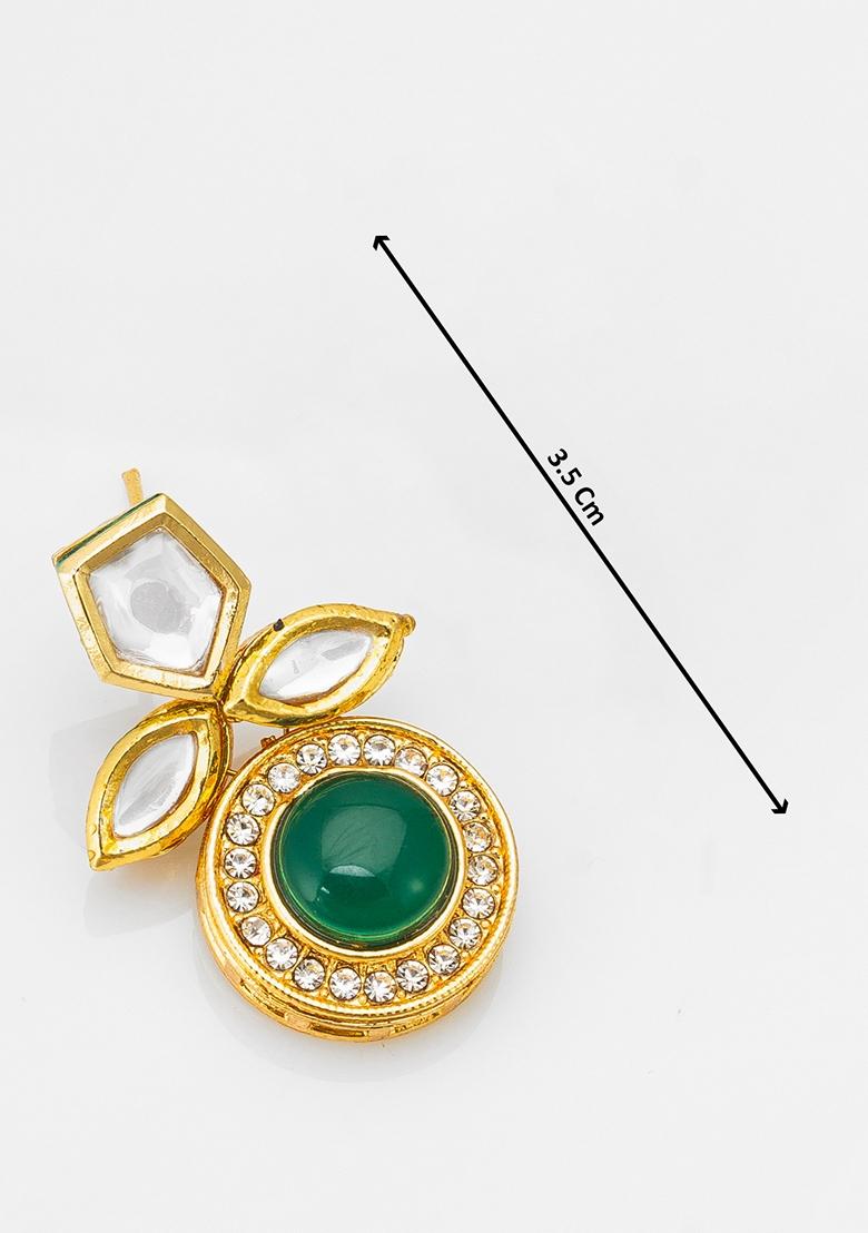 Green Gold Plating Kundan Artificial Beads Earrings