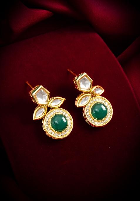 Green Gold Plating Kundan Artificial Beads Earrings