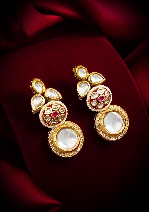 Maroon Gold Plating Kundan Artificial Beads Earrings