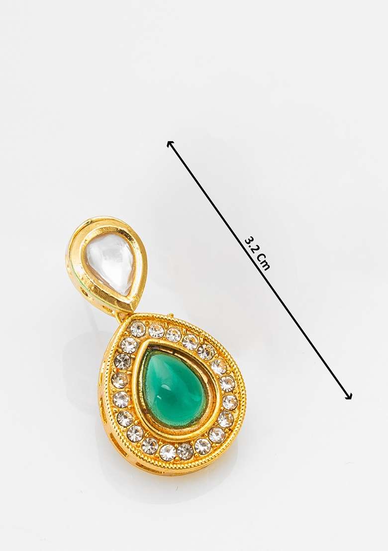 Green Gold Plating Kundan Artificial Beads Earrings - Indya