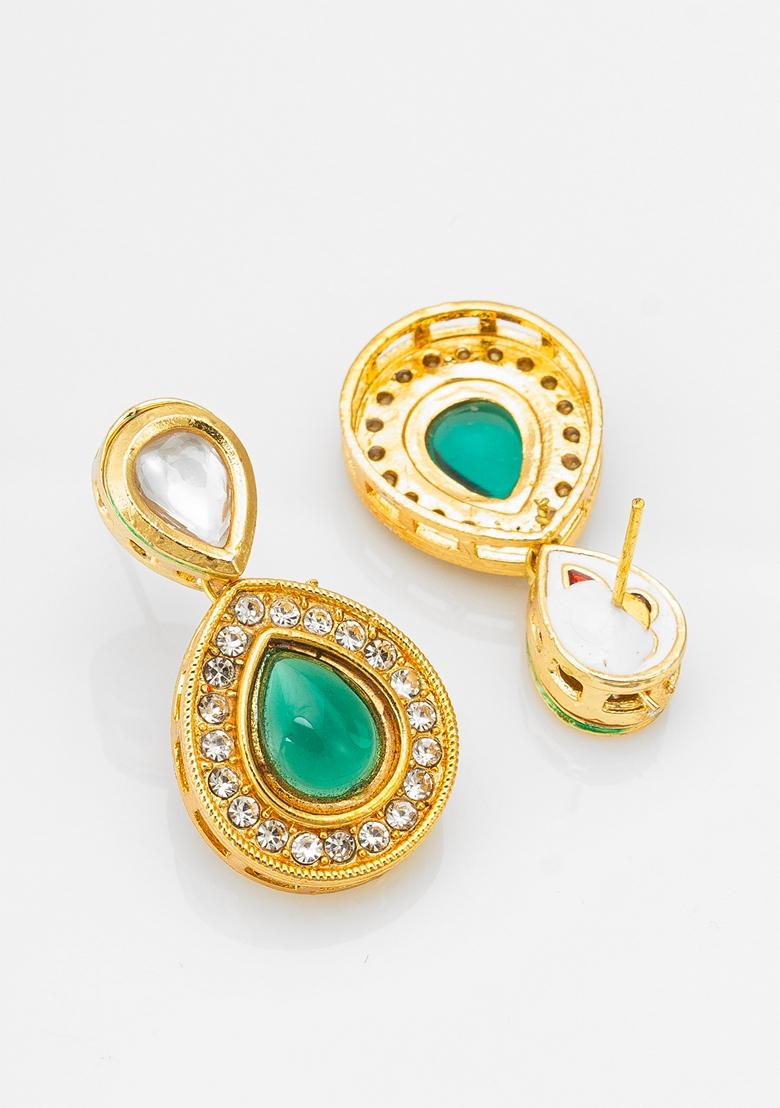 Green Gold Plating Kundan Artificial Beads Earrings