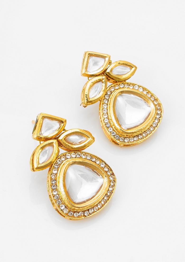 White Gold Plating Kundan Artificial Beads Earrings