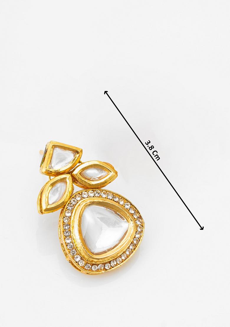 White Gold Plating Kundan Artificial Beads Earrings