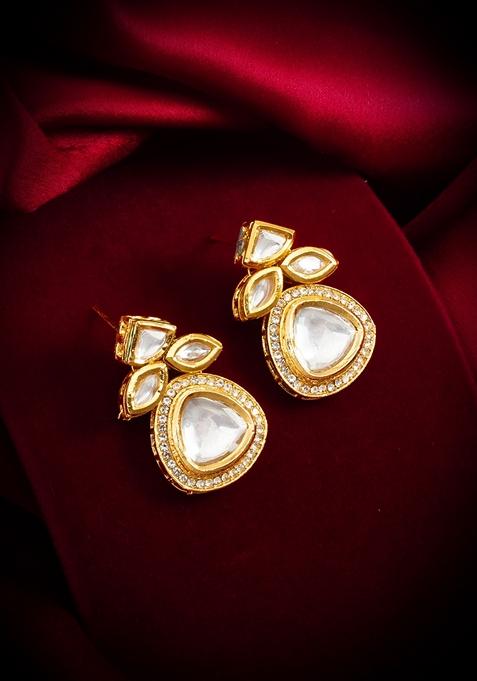 White Gold Plating Kundan Artificial Beads Earrings