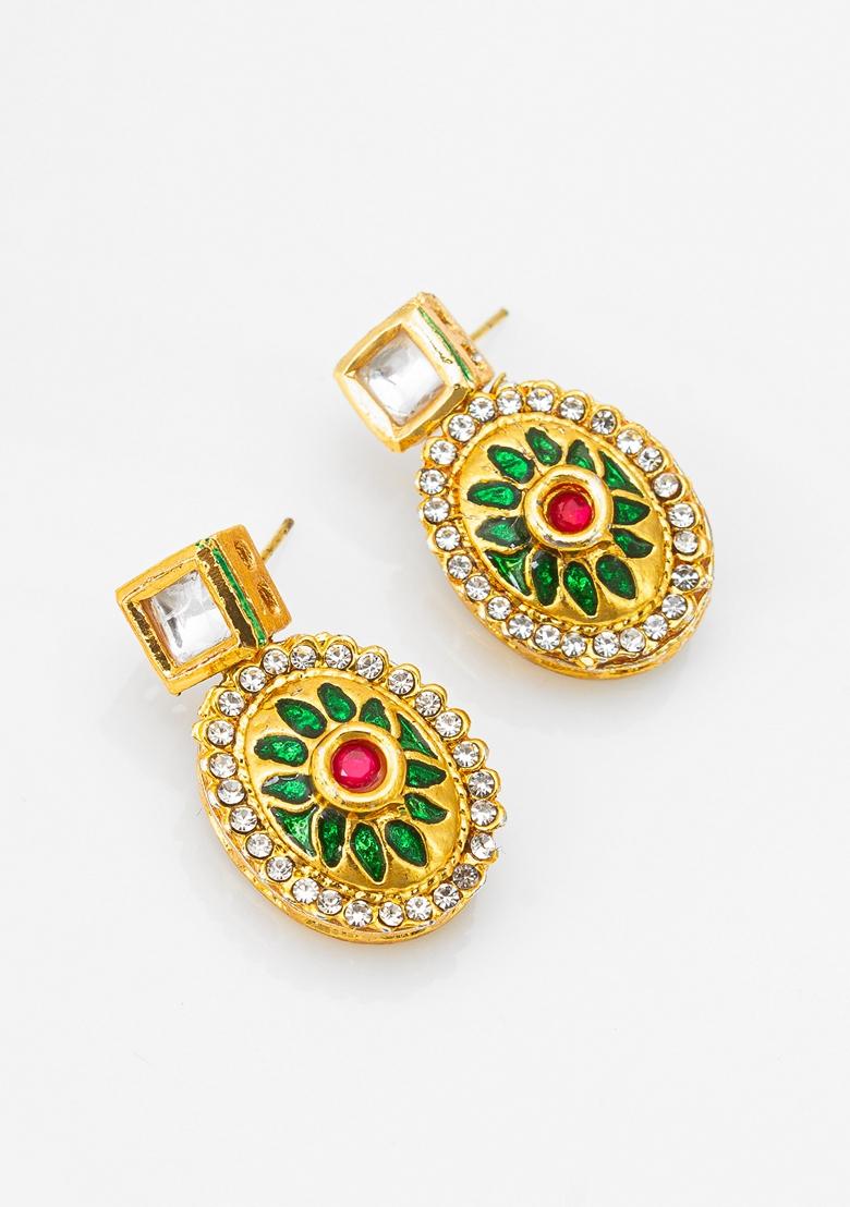 Multicolor Gold Plating Kundan Artificial Beads Earrings