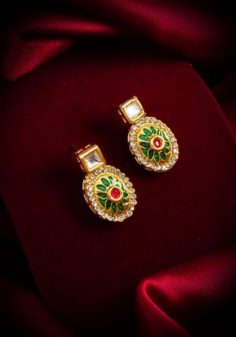 Multicolor Gold Plating Kundan Artificial Beads Earrings