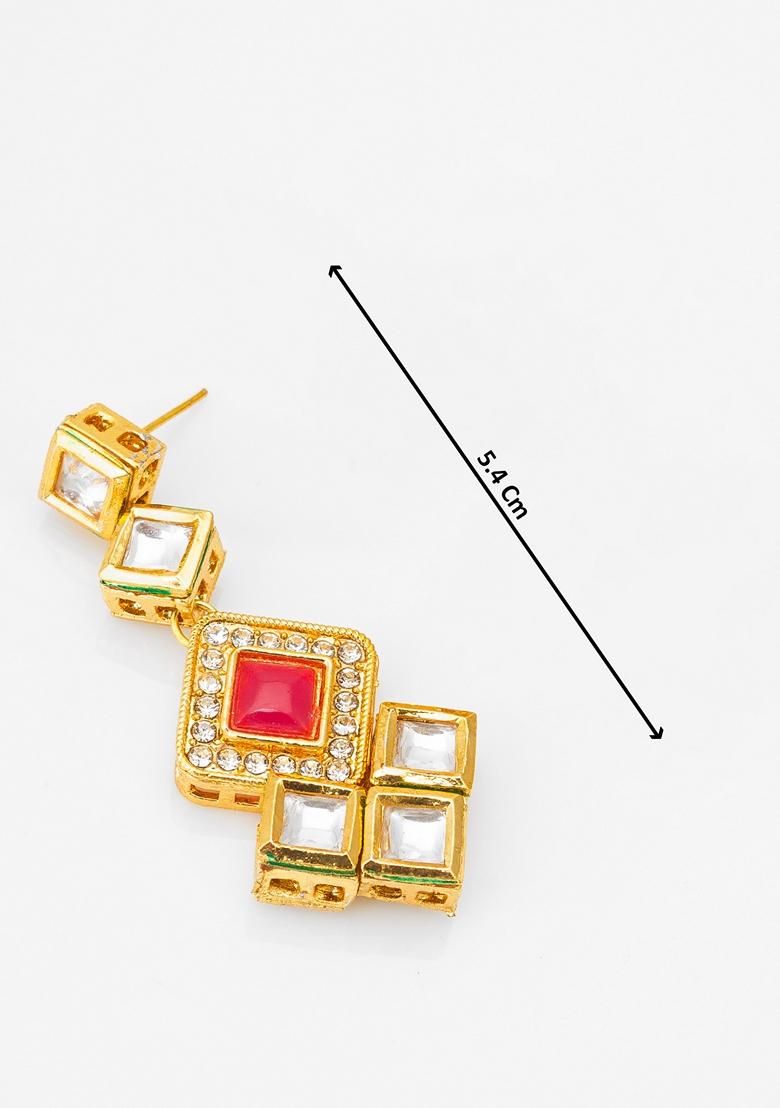 Red Gold Plating Kundan Artificial Beads Earrings
