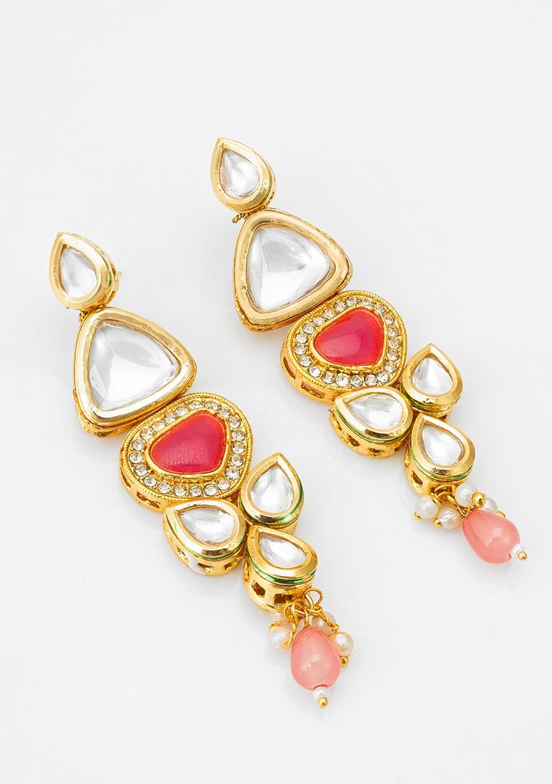Multicolor Gold Plating Kundan Artificial Beads Earrings