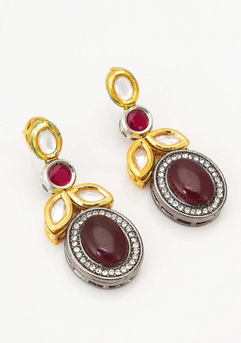 Multicolor Silver Plating Kundan Artificial Beads Earrings