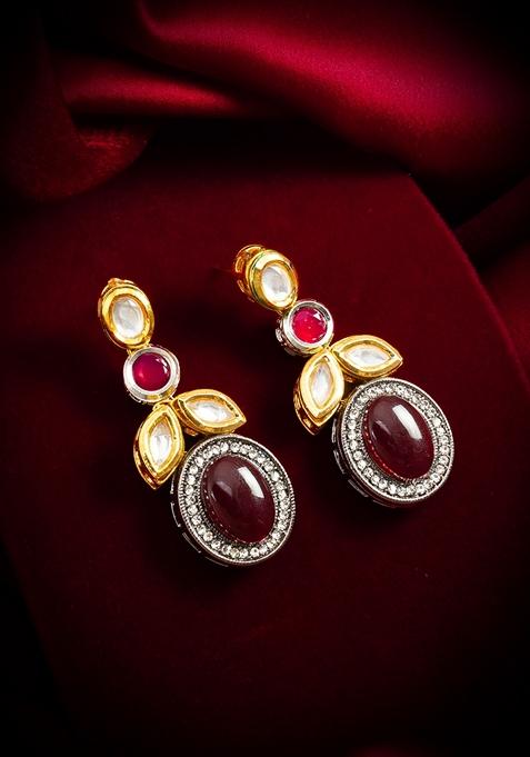 Multicolor Silver Plating Kundan Artificial Beads Earrings