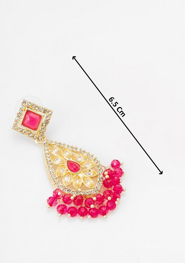 Pink Gold Plating Kundan Pearl Artificial Stone Earrings