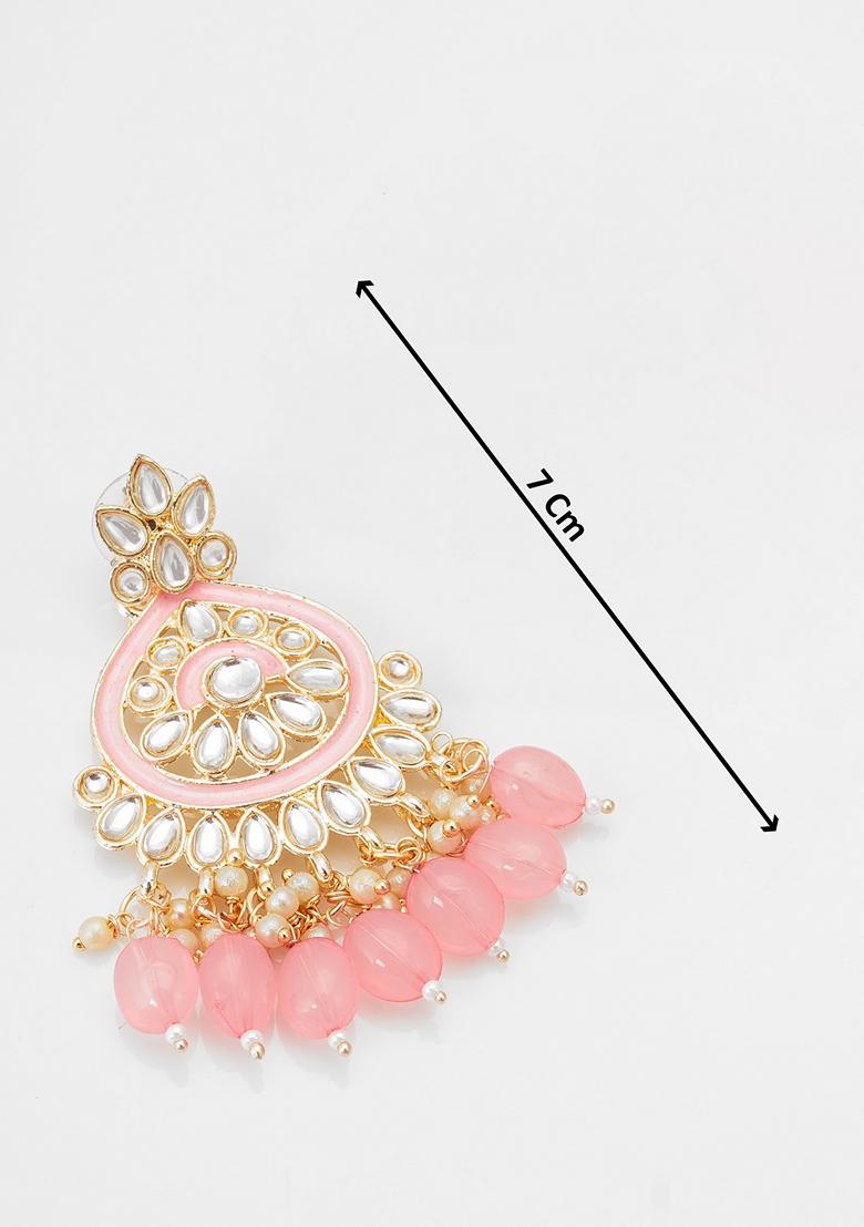 Pink Gold Plating Kundan Pearl Artificial Stone Earrings
