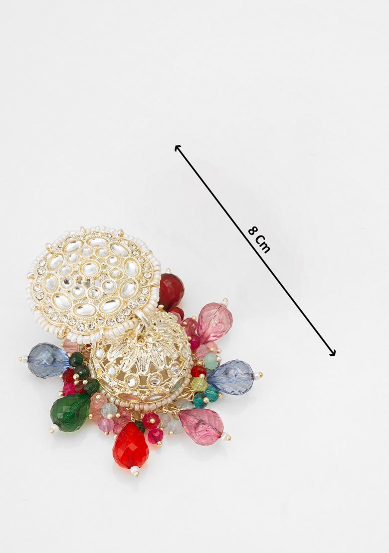 Multicolor Gold Plating Kundan Pearl Artificial Stone Earrings